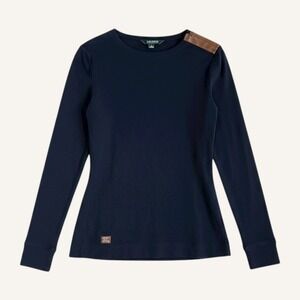 Lauren Ralph Lauren Black Long Sleeve Equestrian Top Suede Elbow Patches‎ Sz M